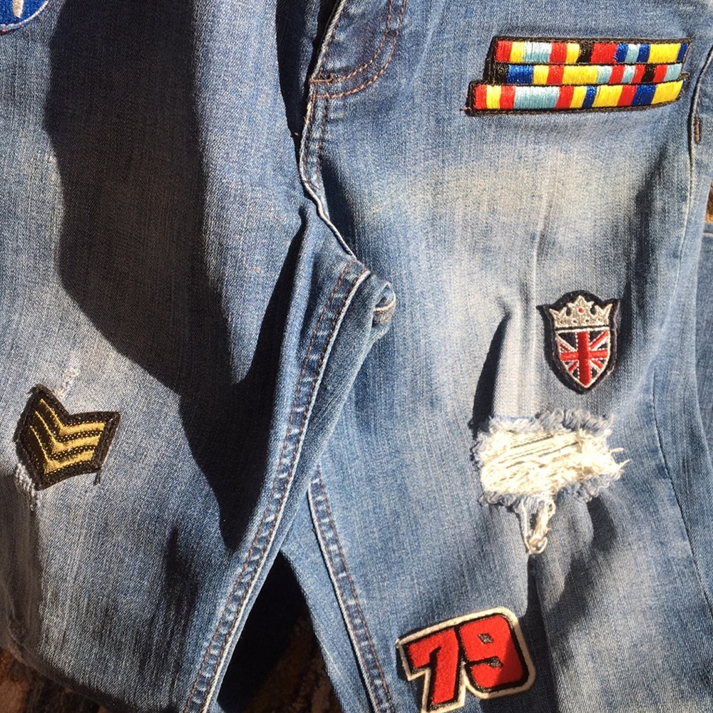 Distressed Rocker Patched Jeans - Picture 5 of 13